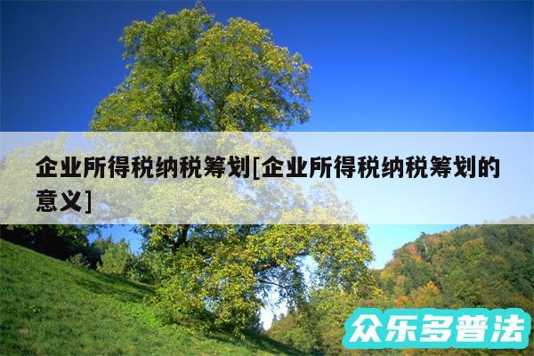 企业所得税纳税筹划及企业所得税纳税筹划的意义